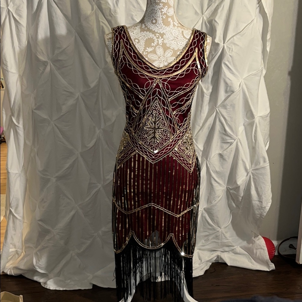 Glamorous Burgundy and Gold Women's Prom Dress